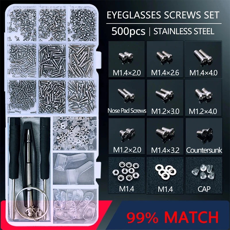 Nuts Mix - 500pc Brillen Sonnenbrillen Reparatur Kit Werkzeug
