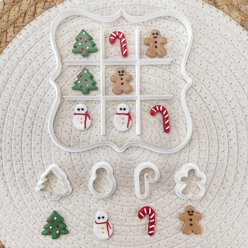 Cookies Pack - 6-teiliges Weihnachts-Tic-Tac-Toe-Keksausstecher-Set, Formen für Baum, Schneemann,