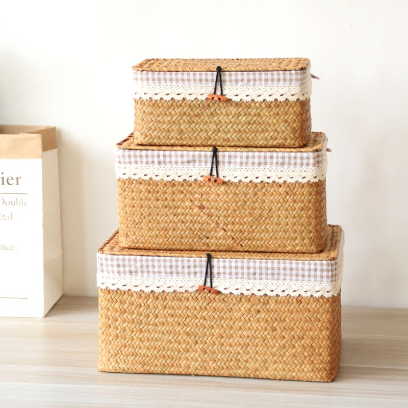 Seaweed Snack - Algen gewebte Box Graskorb mit Deckel