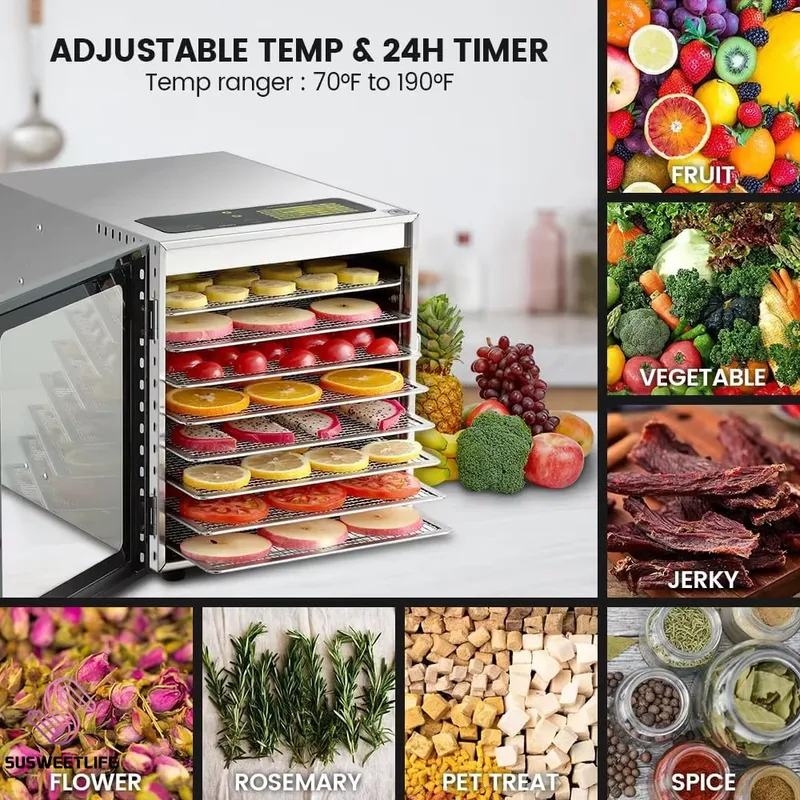 Healthy Snacks Food - Großer 8-Fach Lebensmittel-Dehydrator 500W – Erhalten